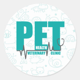 Veterinary Clinic Modern Teal doodle Classic Round Sticker