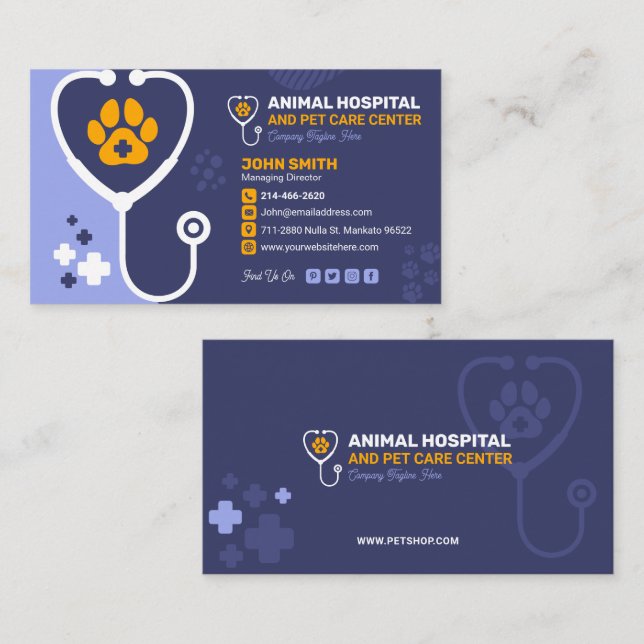 Veterinary Clinic, Pet care, Vet, Animal Doctor Business Card (Front/Back)