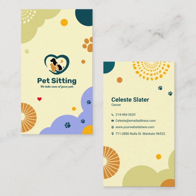 Veterinary Clinic, Pet Sitting, Vet, Pet Shop, Pet Business Card (Front/Back)