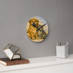 Veterinary Clinic Puppy and Cat Wall Clock 