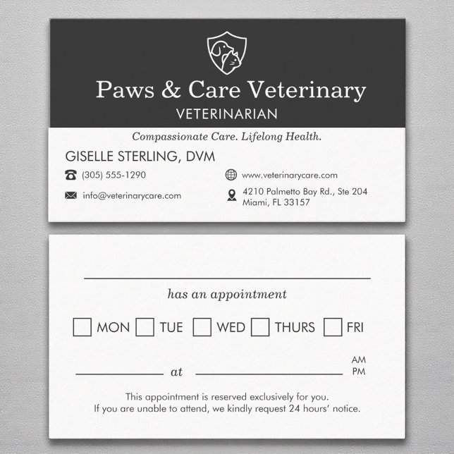 Veterinary Dog Cat Office Appointment Reminder Business Card (Creator Uploaded)