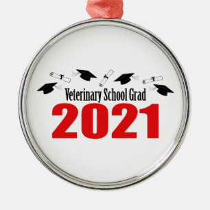 Veterinary Grad 2021 Caps And Diplomas (Red) Metal Tree Decoration