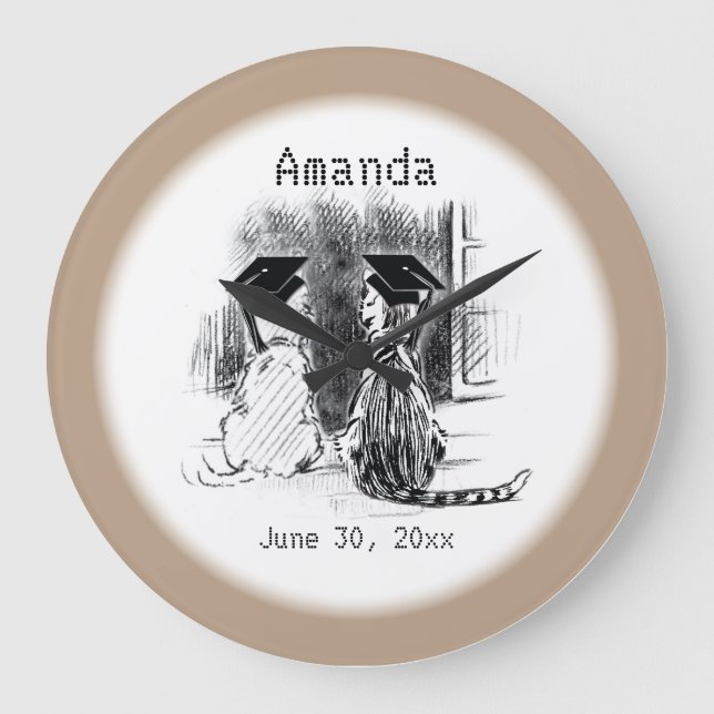 Veterinary Graduation Dog and Cat, Round Gift Large Clock (Front)