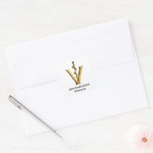 Veterinary Medicine Elegant Gold V Asclepius Vet Square Sticker