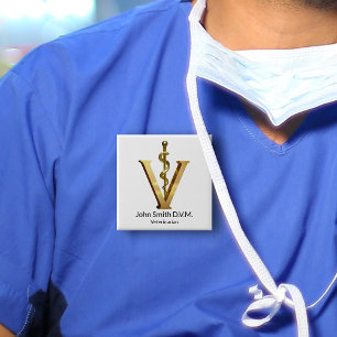 Veterinary Medicine Elegant Gold V Vet Asclepius 15 Cm Square Badge