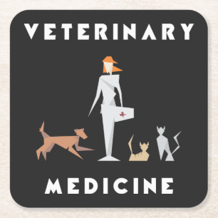 Veterinary Medicine Geometric Woman Square Paper Coaster