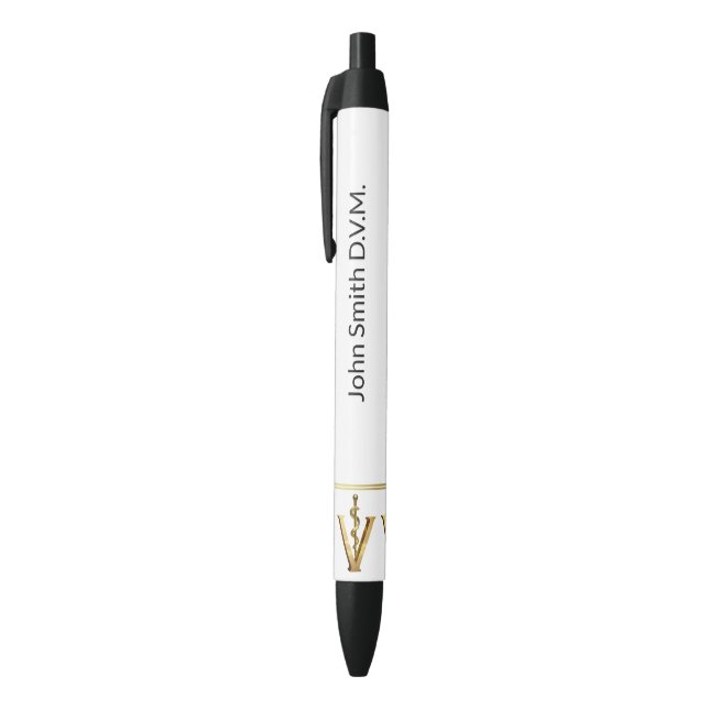 Veterinary Medicine Gold V Elegant Asclepius Vet Black Ink Pen (Top (Vertical))