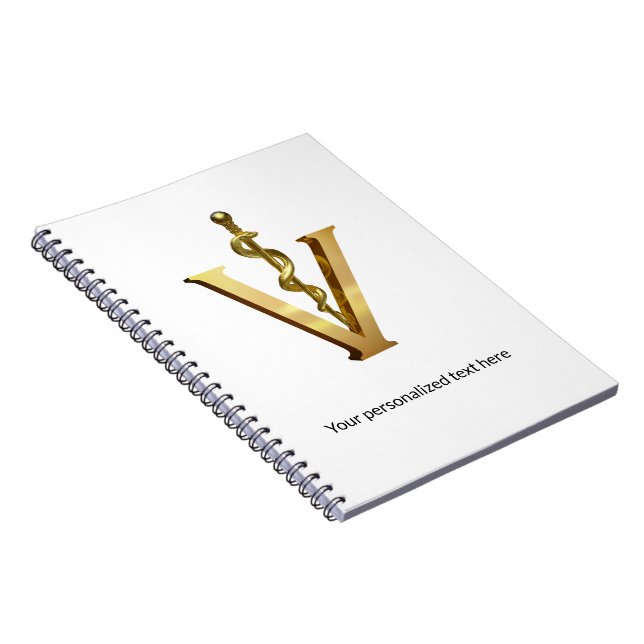 Veterinary Medicine Gold V Elegant Vet Asclepius Notebook (Right Side)
