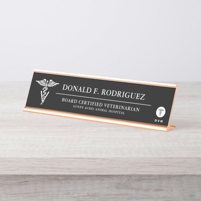 Veterinary Medicine Personalised Black Desk Name Plate (Front)
