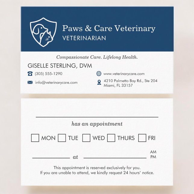 Veterinary Office Pet Visit Reminder Appointment Business Card (Creator Uploaded)