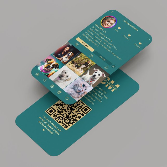 Veterinary Pet Care Veterinarian Instagram Teal Business Card (Veterinary Pet Care Veterinarian Instagram Teal)