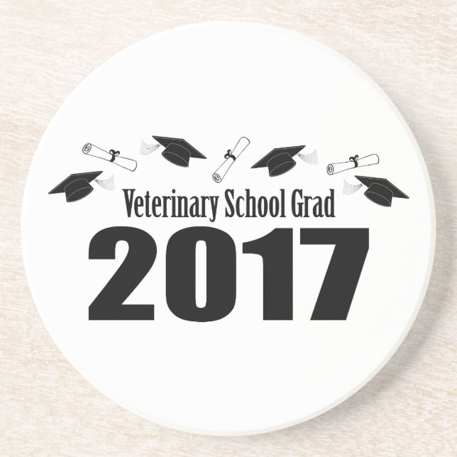 Veterinary School Grad 2017 Caps & Diplomas (Black Coaster (Front)
