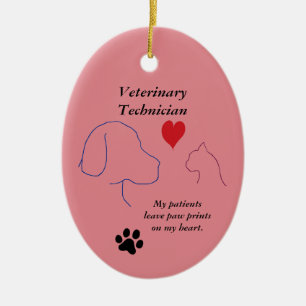 Veterinary Technician-Paw Prints on My Heart-Pink Ceramic Tree Decoration