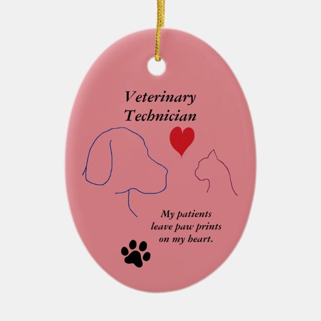Veterinary Technician-Paw Prints on My Heart-Pink Ceramic Tree Decoration (Front)