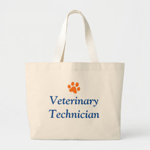 Veterinary Technician with Orange Paw Print Large Tote Bag