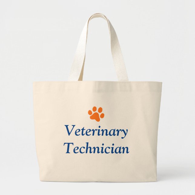 Veterinary Technician with Orange Paw Print Large Tote Bag (Front)