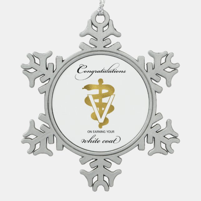 Veterinary White Coat Ceremony Congratulations Snowflake Pewter Christmas Ornament (Front)