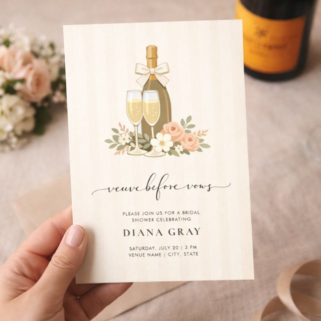 Veuve Before Vows Champagne Bow Bridal Shower Invitation (Creator Uploaded)