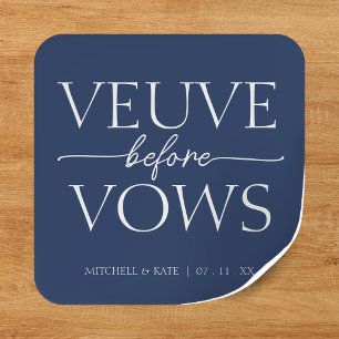 Veuve Before Vows Navy Blue & White Bridal Shower Square Sticker