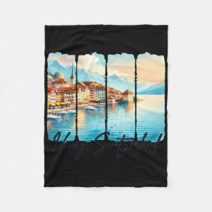 Vevey Switzerland Travel Brushstroke Trip Meet Me Fleece Blanket