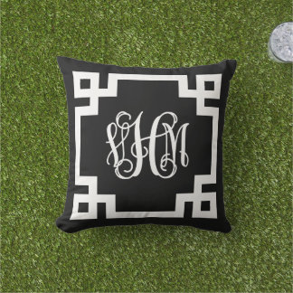 VHM Black and White Greek Key Script Monogram Cushion