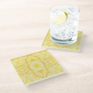 Viaduct Light Yellow Abstract Watercolor Art Glass Coaster