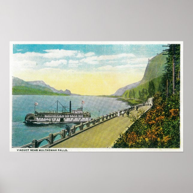 Viaduct Near Multnomah Falls, Columbia River Poster (Front)