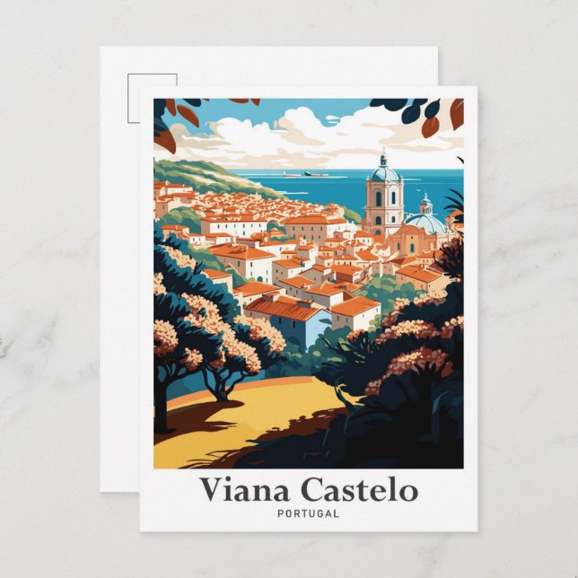 Viana Castelo Vintage Travel Illustration Postcard (Front/Back)