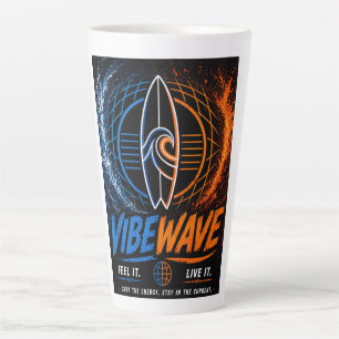 Vibe Wave Neon Surf Poster – Retro Synthwave Aesth Latte Mug
