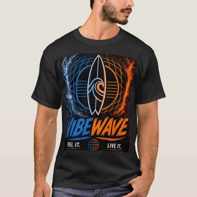 Vibe Wave Neon Surf Poster – Retro Synthwave Aesth T-Shirt (Front)
