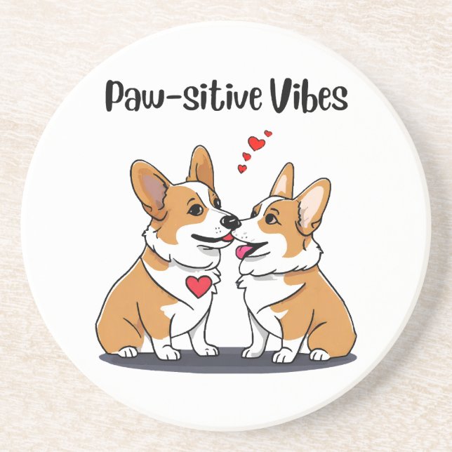 Vibes Corgis in Love Coaster (Front)