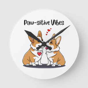 Vibes Corgis in Love Round Clock