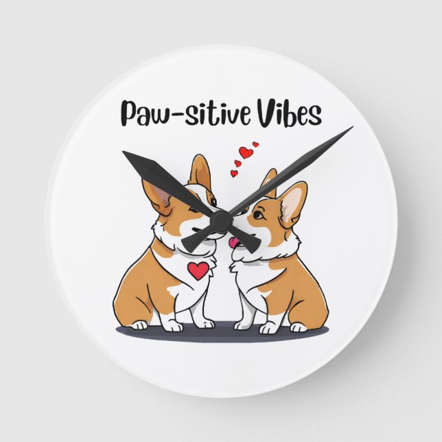  Vibes Corgis in Love Round Clock (Front)