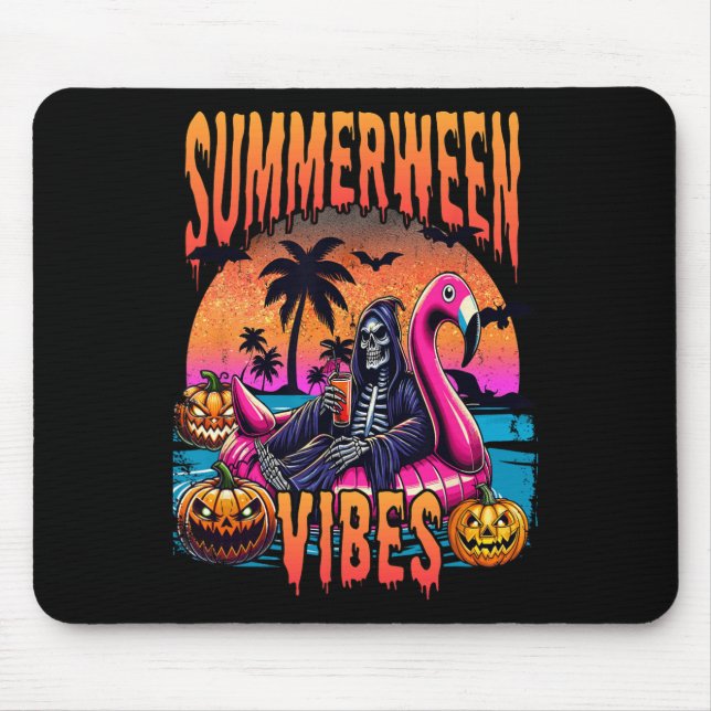 Vibes Halloween Summer Vacation Skeleton Float  Mouse Pad (Front)