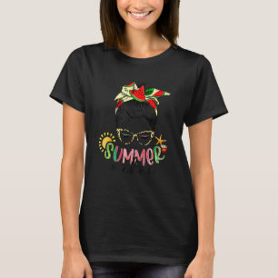 Vibes Leopard Messy Bun Hair Watermelon Day T-Shirt
