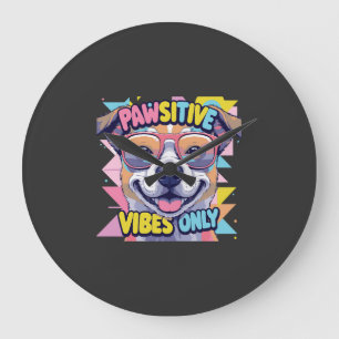 Vibes Only Funny Dog T-Shirt � Cool Dog Large Clock