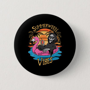 Vibes Skeleton Flamingo Spooky Halloween Summer 6 Cm Round Badge