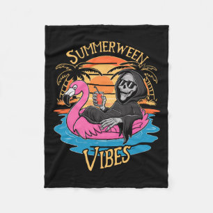 Vibes Skeleton Flamingo Spooky Halloween Summer Fleece Blanket