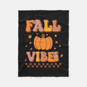 Vibes Vintage Groovy Autumn Season Retro Thanksgiv Fleece Blanket