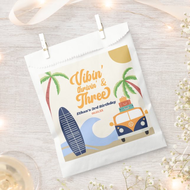 Vibin' & Three Surf Blue 3rd Birthday Party Favour Bags (Clipped)
