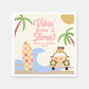 Vibin' & Three Surf Pink 3rd Birthday Party Napkin