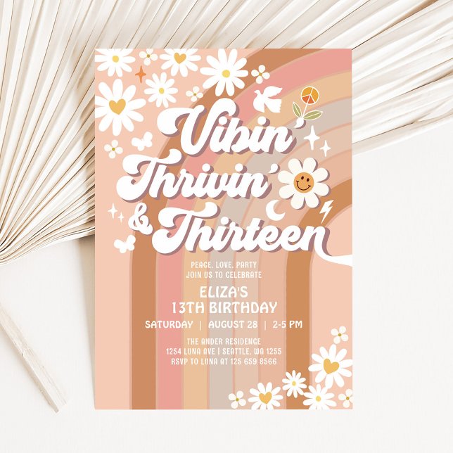 Vibin' Thrivin' And Thirteen Earthy 70's Birthday Invitation (Creator Uploaded)