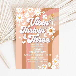 Vibin' Thrivin' And Three Earthy Retro Birthday Invitation