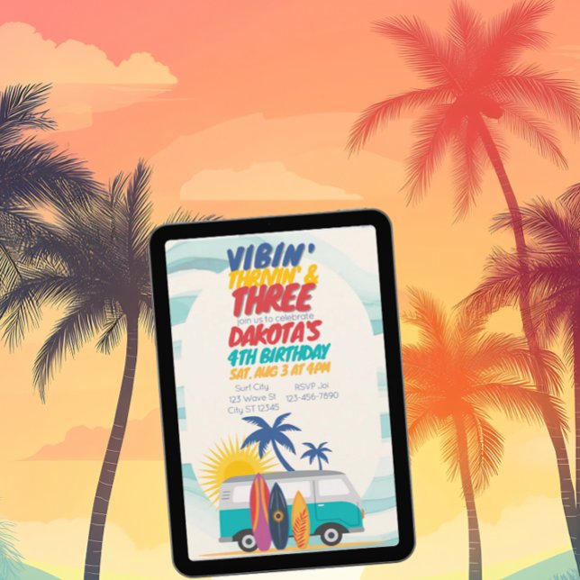 Vibin' Thrivin' & Three Surf Van 3rd Birthday Invitation (Creator Uploaded)