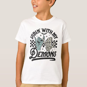 Vibin With My Demons Funny Retro Halloween  T-Shirt