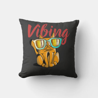 Vibing Vibes cat vintage doodle illustration Cushion
