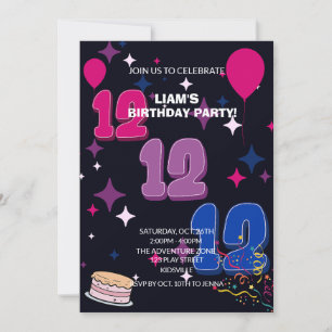 Vibrant 12th Birthday   Pink Blue Confetti Invitation