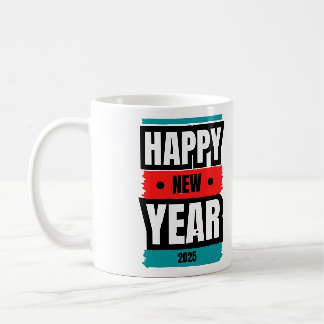 Vibrant 2025 Happy New Year Design Coffee Mug (Left)