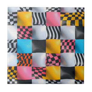 Vibrant 3D Chequerboard – Playful Retro Pop Tile