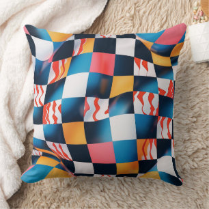Vibrant 3D Fabric Ripple Checkerboard Pattern Cushion